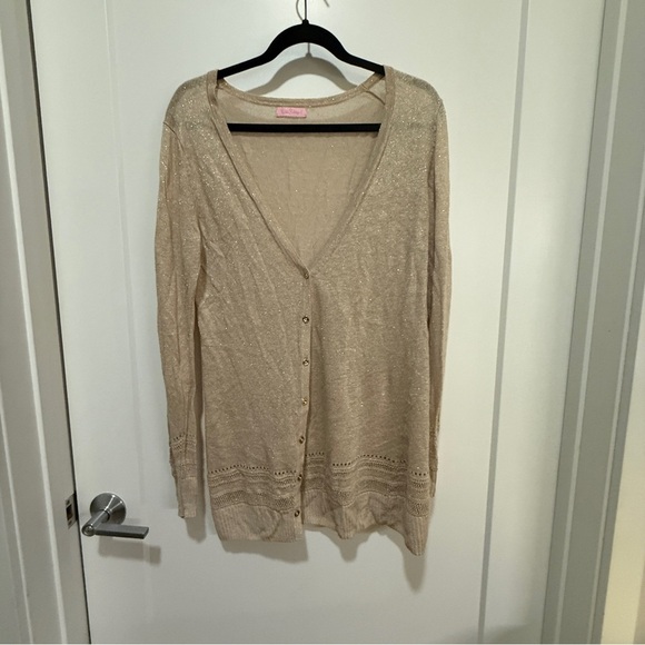 Lilly Pulitzer Gold Metallic Button-Front Cardigan Sweater – Size S - Picture 8 of 12